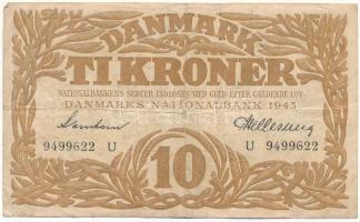 Dánia 1943. 10K &quot;U&quot; sorozatjel &quot;Svendsen - Hellerung&quot; T:F Denmark 1943. 10 Kroner &quot;U&quot; prefix, &quot;Svendsen - Hellerung&quot; C:F Krause P#31