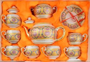 Kínai 6 személyes porcelán teás készlet, eredeti csomagolásában, teljes
