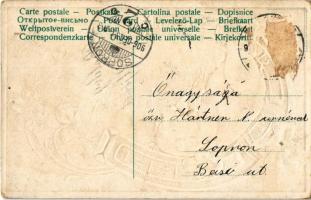 1906 Boldog újévet! Malac arany patkóban - dombornyomott / New Year greeting, pig in golden horsesho...