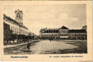 1918 Sepsiszentgyörgy, Sfantu Gheorghe; Állami polgári leányiskola, Városháza. Benkő Mór kiadása / girls' school, town hall (EK)