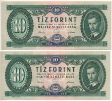 1962. 10Ft (2x) sorszámkövetők "A 950 184267 - A 950 184268" kis nyomdai papírránccal T:UN...