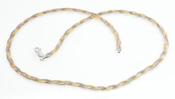 Ezüst(Ag) háromszálas fonott, aranyozott nyaklánc, jelzett, h: 42 cm, nettó: 3,7 g