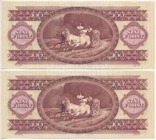 1980. 100Ft (2x) sorszámkövetők "B 149 154707 - B 149 154708" nyomdai papírránccal T:AU
A...