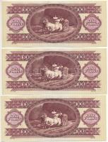 1984. 100Ft (3x) egy sorszámkövető pár és egy közeli sorszámú "B 277 047382 - B 277 047383"...