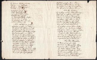 cca 1850 (?) német nyelvű vers kézirat, 4 kézzel írt oldal, Halász János aláírással, kissé sérült,
