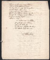 cca 1850 (?) német nyelvű vers kézirat, 4 kézzel írt oldal, Halász János aláírással, kissé sérült,