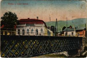 Ruttka, Vrútky; Vasúti híd, Kávéház és vendéglő, sorompó. Vasúti levelezőlapárusítás 24. sz. 1918. / railway bridge, cafe and restaurant (fl)