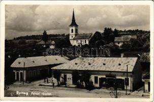 1944 Retteg, Reteag; Fő tér, Levinger Lipót üzlete, templom / main square, shop, church