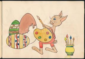 cca 1960-1970 Tapsifüles festő, Sóti Klára festőművész illusztrációival, a képek kifestve