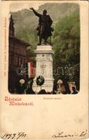 1899 (Vorläufer) Miskolc, Kossuth szobor koszorúkkal, magyar zászlóval. Lövy József fia kiadása (EK)