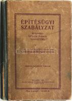 Építésügyi szabályzat Budapest székesfőváros területére. Az 1870. évi X-ik törvénycikk alapján kiadja a Fővárosi Közmunkák Tanácsa. Bp., 1926, "Hellas"-ny., 208 p.+ 2 (kihajtható) t. Második, kiegészített kiadás. Kiadói félvászon-kötés, erősen sérült gerinccel, kopottas borítóval, sérült, kijáró elülső szennylappal, Valkó Sándor építész névbejegyzéseivel.