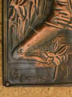 Popovics jelzéssel: Afrikai nő. Domborított rézlemez, fa táblán, 24x9 cm