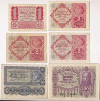 Ausztria 1922. 1K + 2K (3x) + 10K + 20K T:VF,F Austria 1922. 1 Krone + 2 Kronen (3x) + 10 Kronen + 20 Kronen C:VF,F