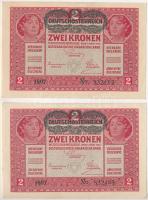 1917. 2K (2x) közeli sorszám, zöld "DEUTSCHÖSTERREICH" felülbélyegzéssel T:AU,XF Adamo K6