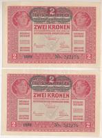 1917. 2K (2x) sorszámkövetők, zöld "DEUTSCHÖSTERREICH" felülbélyegzéssel T:AU,XF Adamo K6