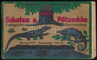 1930 Reptilien-Spezialhaus 25 Jahre, Scholze & Pötzschke Zoologische Grosshandlung, Berlin, Alexander-Str. 12. / Egzotikus állatok nagykereskedésének katalógusa (hüllők, kétéltűek, halak, akváriumok és kellékek). Szövegközi és egészoldalas, fekete-fehér és színes illusztrációkkal, német nyelven. Kiadói papírkötés, sérült, szétváló fűzéssel, 268 p. (Ritka!)