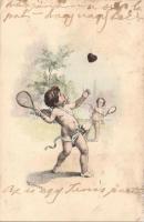 Tennis, romantic art postcard s: Döcker (Rb)