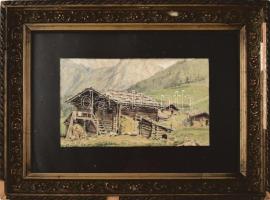 Reissmann Károly Miksa (1856-1917): Dachstein környéke. Akvarell, papír, jelzett, 16x26 cm. Üvegezet...