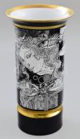 Hollóházi Szász Endre által tervezett mintával díszített porcelán váza, matricás, jelzett, hibátlan, m: 26 cm