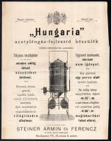 cca 1900 Bp. VI. Ó utca, Hungaria acetyléngáz-fejlesztő készülék ismertető prospektusa, hajtott, 4p