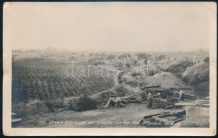 1915 Osztrák-magyar védőállások a keleti fronton (Dunajec folyó, Lengyelország), a gorlicei áttörést követően. Eredeti fotó, 14,5x9 cm / 1915 Austro-Hungarian defensive positions on the Eastern Front (Dunajec river, Poland), after the Gorlice-Tarnów offensive. Original photo, 14.5x9 cm