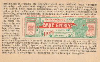 1906 Kolozsvár, EMKE "Pártoljuk a honi ipart!" felkarolt iparcikkek jegyzéke, benne mintac...