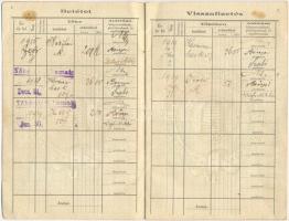 Kunhegyes 1915. "Kunhegyesi Takarékpénztár" betéti könyve, bejegyzésekkel, hátoldalán vias...