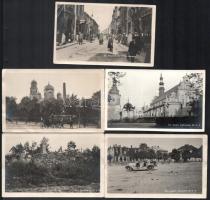 1915 I. világháborús felvételek (Lengyelország, Ukrajna): Grodek, katonatiszti automobil a főtéren; Újszandec, főutca; Kielce, katedrális; Lublin, ortodox templom; Chodnowice, lerombolt templom épülete. 5 db eredeti fotó, változó állapotban, 14,5x9 cm körül. / 1915 WWI photos (Poland, Ukraine): Grodek, military officer's automobile on the main square; Nowy Sacz (Neusandez), main street; Kielce, cathedral; Lublin, Orthodox church; Chodnowice, destroyed church building. 5 original photos, mixed condition, around 14.5x9 cm.