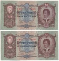 1932. 50P (2x) viszonylag közeli sorszámokkal &quot;D 181 098174&quot;, &quot;D 181 098199&quot; T:XF-F szép papír Adamo P14