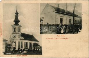 1907 Vezseny, Tiszavezseny; Református templom, postahivatal. Ragács Gyula kiadása (EM)