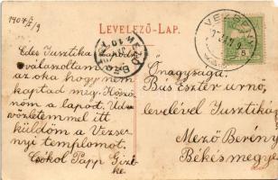 1907 Vezseny, Tiszavezseny; Református templom, postahivatal. Ragács Gyula kiadása (EM)