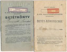 2db-os betétkönyv tétel, benne: Mezőtúr 1919. "M. Kir. Postatakarékpénztár" bejegyzésekkel valamint Budapest 1927. "M. Kir. Postatakarékpénztár" bejegyzésekkel