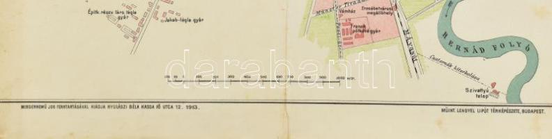 1913 Kassa sz. kir. város térképe, kiadja: Nyulászi Béla Kassa, foltokkal, 48×30,5 cm