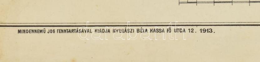 1913 Kassa sz. kir. város térképe, kiadja: Nyulászi Béla Kassa, foltokkal, 48×30,5 cm