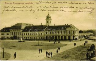 1913 Csorna, Premontrei rendház, Fő tér, Gestetner Jak. özv. és fiai üzlete, Cvitkovics Kálmán Szentjánosi gőzmalom lisztraktára, piac. Martincsevics K. kiadása (Rb)