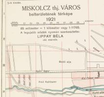1921 Miskolc thj. város belterületének térképe, szerk.: Lippay Béla, kiadja: Magyar Jövő Részvénytár...