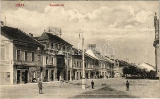 1913 Igló, Zipser Neudorf, Spisská Nová Ves; Kossuth sor, utca, gyógyszertár, Otthon kávéház, Rattkay György üzlete. Divald Károly fia / street, pharmacy, cafe, shop