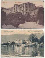 Abbazia, Opatija; Hotel Kronprinzessin Stephanie, Café Quarnero - 2 pre-1910 postcards / szálloda és kávéház - 2 db régi képeslap