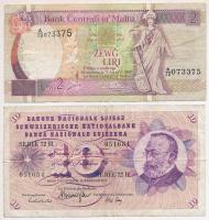 Vegyes: Málta 1967. 2L + Svájc 1971. 10Fr T:F Mixed: Malta 1967. 2 Liri + Switzerland 1971. 10 Francs T:F