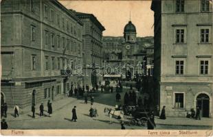 1907 Fiume, Rijeka; Torre civica, Via del Porto, Via del Lido / Stadtturm / city tower, streets, shops (small tear)