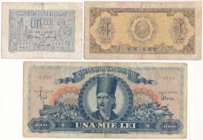 Románia 1919. 1L + 1948. 1000L + 1952. 1L T:F,VG Romania 1919. 1 Leu + 1948. 1000 Lei + 1952. 1 Leu C:F,VG