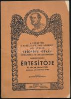 1936 A budapesti X. kerületi tisztviselőtelepi magy. kir. állami Széchenyi István gimnázium huszonnyolcadik értesítője az 1935-36. iskolai évről. Bp., 1936, Nádor-ny., 64 p. + 1 (fekete-fehér fotó) t. A borító Pálla Jenő (1883-1958) munkája. Kiadói papírkötés, sérült borítóval