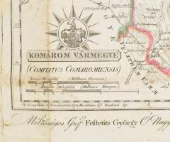 1810 Komárom vármegye térképe, metszet, foltos, szakadással, 35×45 cm