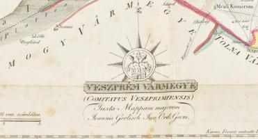 1811 Veszprém vármegye térképe, metszet, foltos, szakadással, 46×34 cm