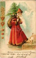 1904 Kellemes Karácsonyi Ünnepeket! Mikulás / Christmas greeting with Saint Nicholas. litho (EK)