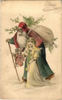 Fröhliche Weihnachten! / Kellemes Karácsonyi Ünnepeket! Mikulás / Christmas greeting with Saint Nicholas. litho (EK)