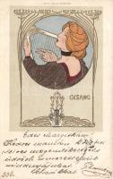 1899 Lady with lyre litho Emb. s: Fritz Rehm