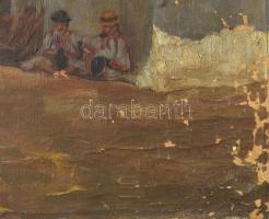 Királyfalvy (Kraft) Károly (1879-1964): Matyó ház. Olaj, vászon, jelezve jobbra lent. Sérült. 45x52 ...