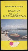 Balaton Nyugat-Magyarország. Országjárók atlasza. Bp., 1984/1985, Kartográfiai Vállalat. Negyedik kiadás. Kiadói papírkötés, a borítón némi kopással, a gerincen kis sérüléssel, több kijáró lappal, "Magyar Néphadsereg" bélyegzésekkel.