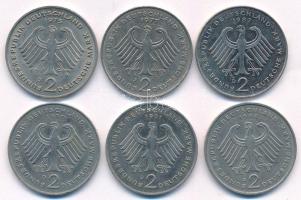 NSZK 1975-1994. 2M Cu-Ni (6xklf portré) T:XF
GFR 1975-1994. 2 Mark Cu-Ni (6xdiff portrait) C:XF